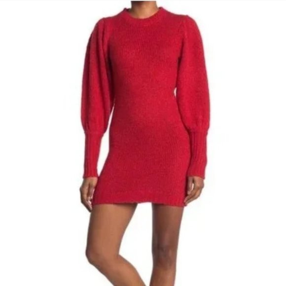 One One Six Red Balloon Sleeve Sweater Dress - S - NWT - Picture 1 of 8